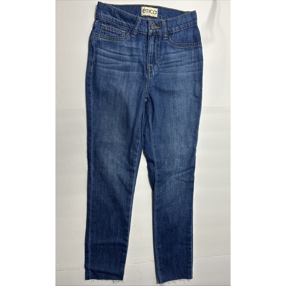 Etica Jeans Womens Blue Denim Size 1 24x24 ECO Wash Ethically Made Frayed Hem